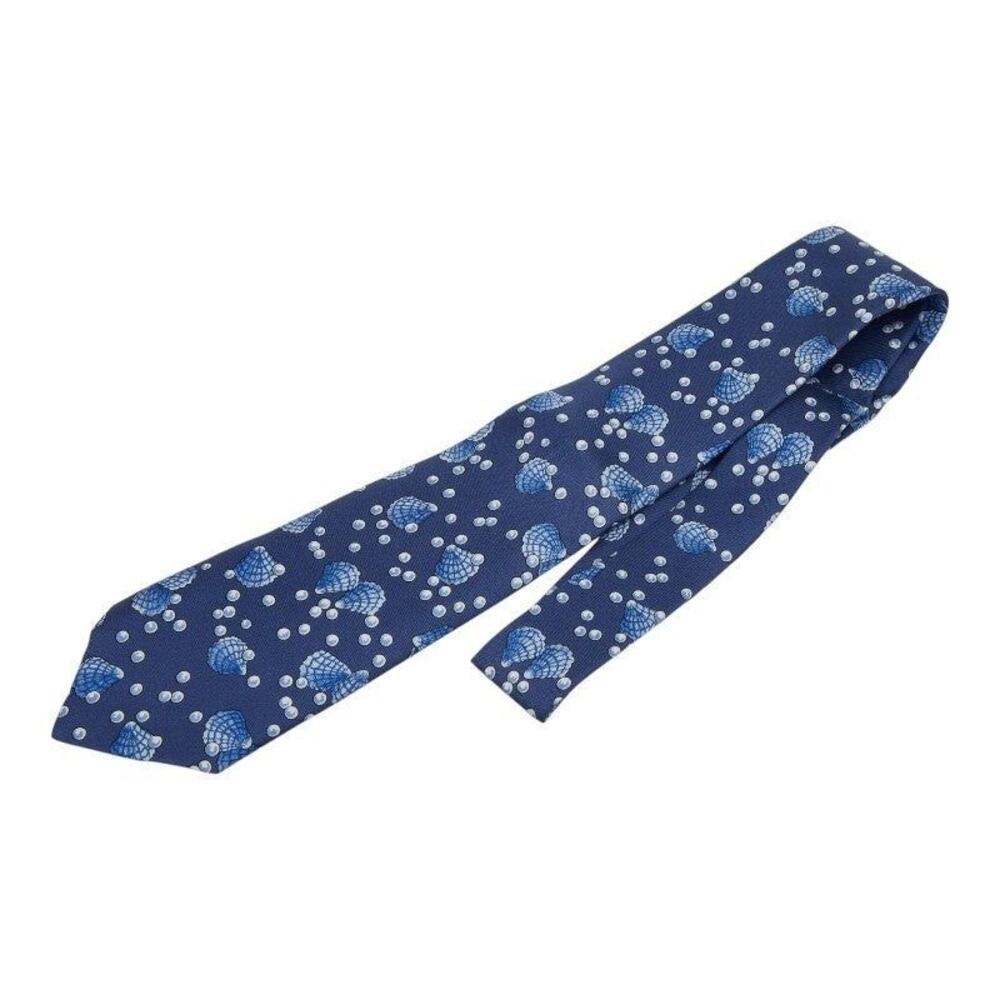 Hermes Shell Pearl Tie Silk Blue